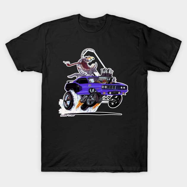 FISHTAILIN 1971 HEMI 'cuda Purple T-Shirt by vincecrain